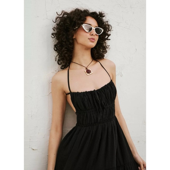 New Free People Taking Sides Maxi Dress Summer Sun Beach Halter in Black XL - Picture 10 of 10